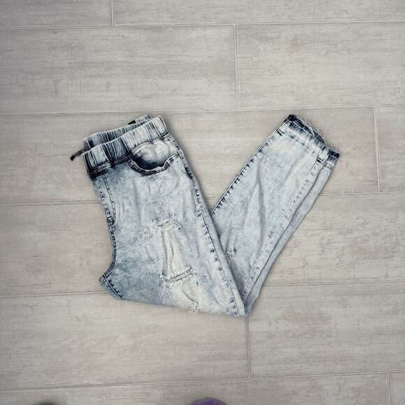 Elite Jeans Skinny Distressed Elastic Waistband Pockets High Rise Acid Wash XL - Picture 2 of 9